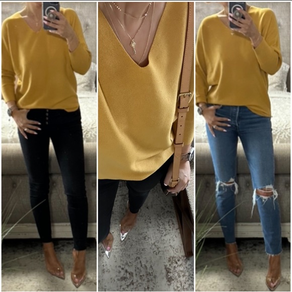 Tops - New❤️Soft ribbed v cut turmeric color top